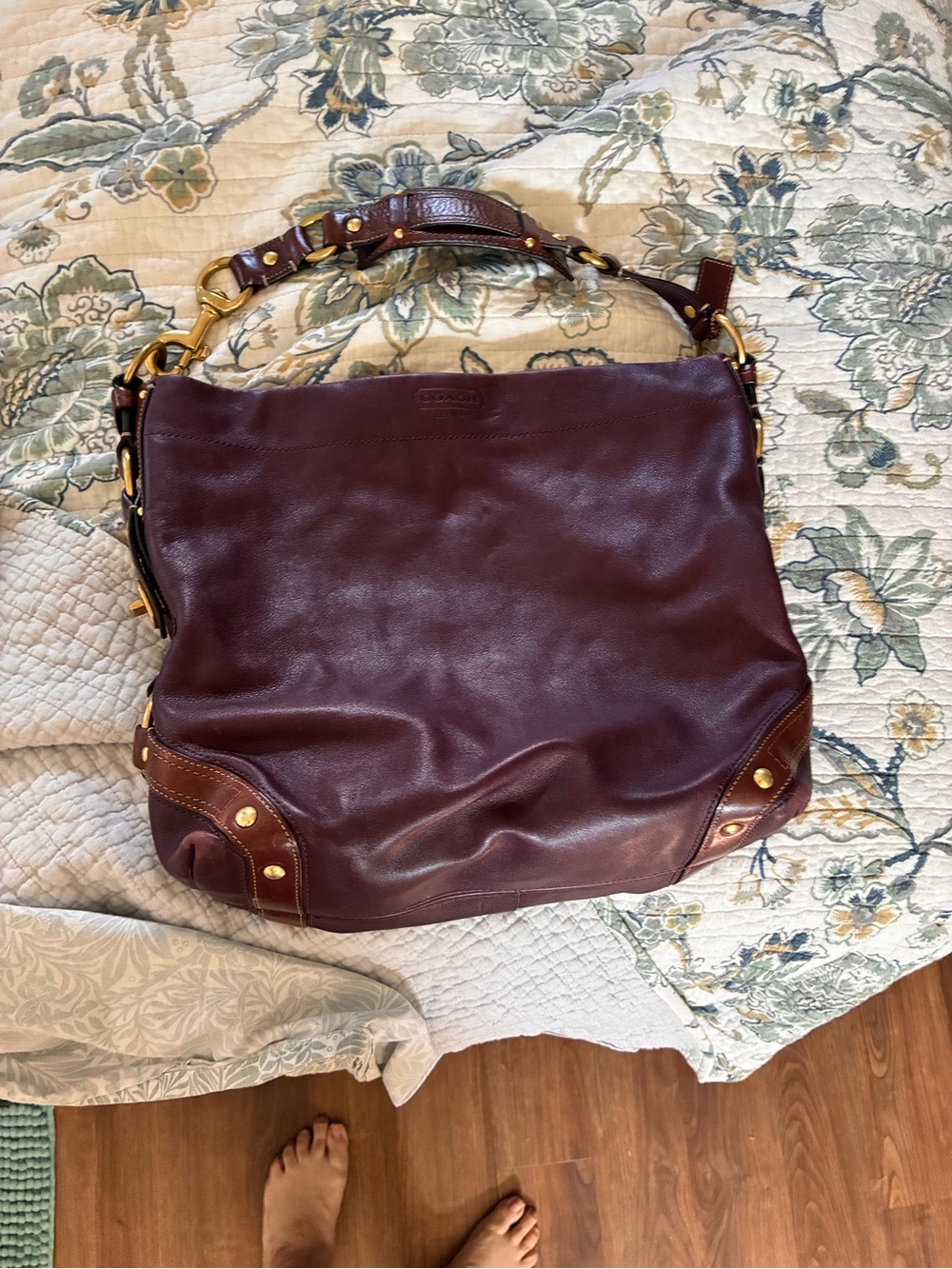 Authentic Coach Carly Y2K Maroon / Brown Leather Slouchy Hobo Shoulder Bag - Picture 3 of 9